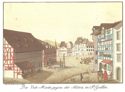 The Cattle Market towards the Mint in St. Gallen by Johann Conrad Mayr